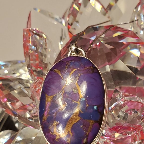 PURPLE  COPPER   TURQUOISE  STERLING  SILVER  PENDANT. - Picture 2 of 9